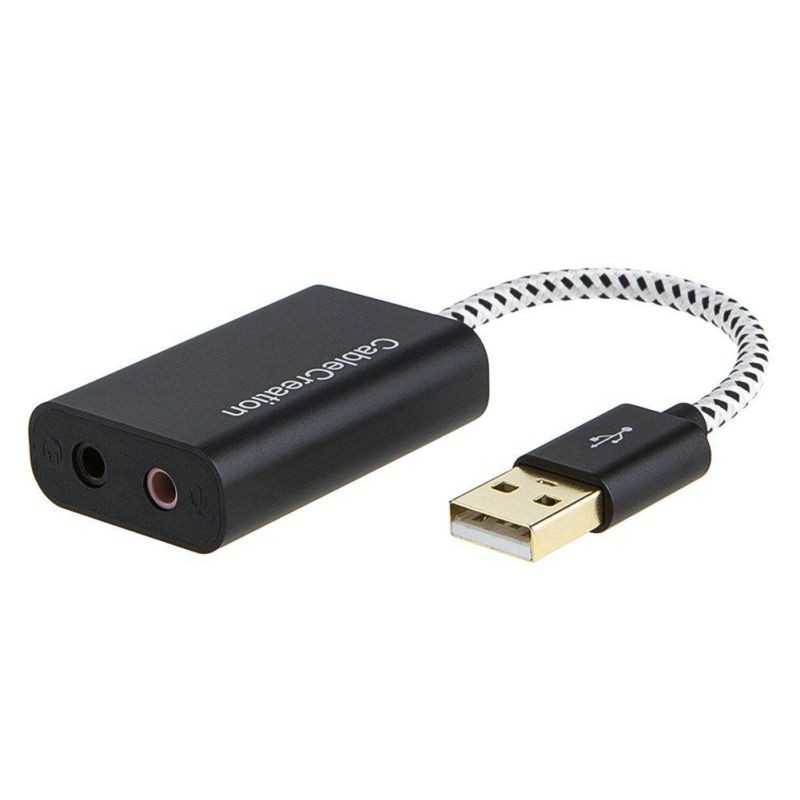 CableCreation USB Audio Adapter External Sound Card with 3.5mm Headphone and Microphone Jack Compatible with Windows, Mac, macOS, Linux, PS4, PS5, Plug and Play, Aluminum Black