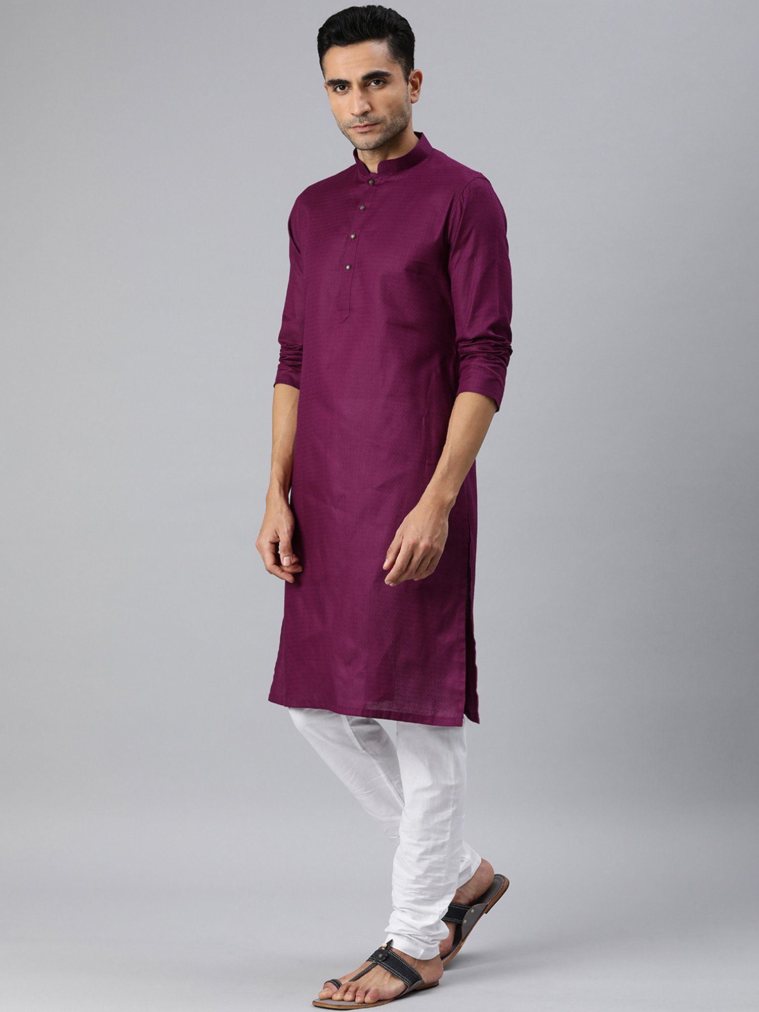 Manthan Wine & White Regular Fit Self Design Kurta & Churidar Set