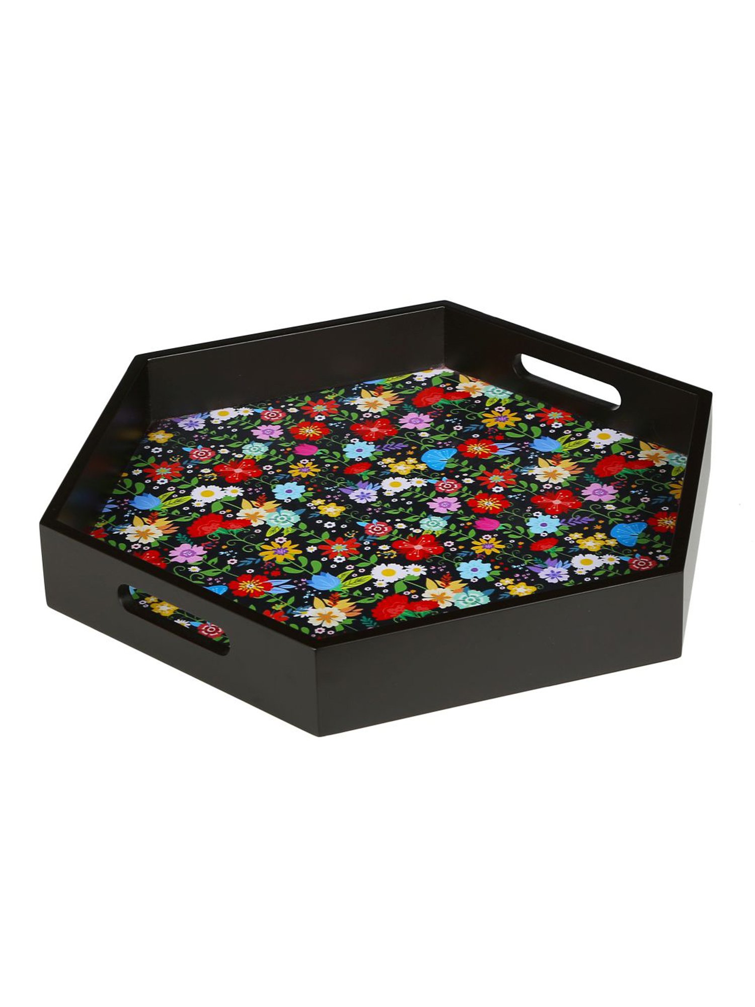 Crayton Floral MDF Hexagon Serving Tray - Set of 1
