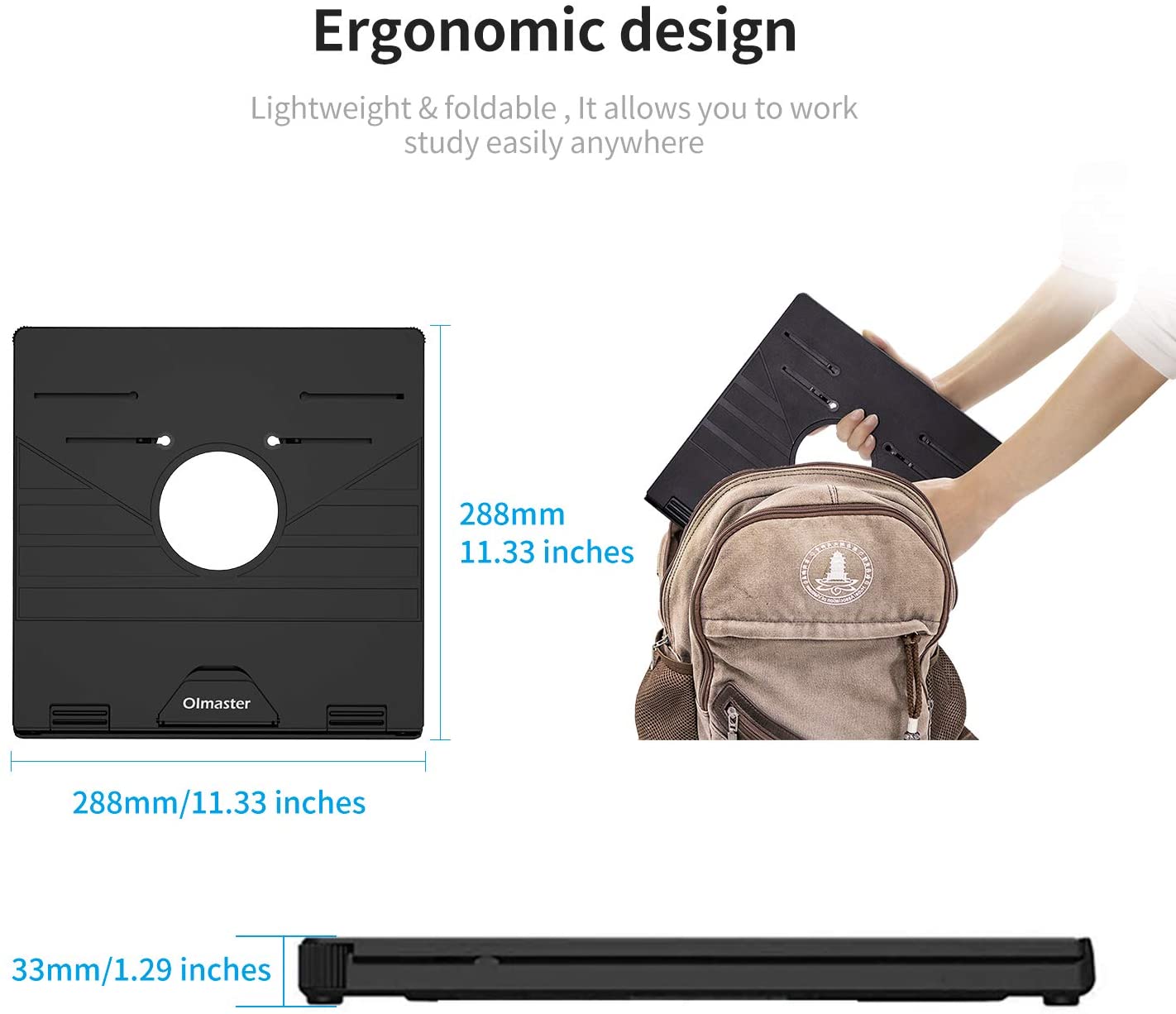 OImaster Laptop Stand Adjustable Computer Stand Patented, Multi-Angle Stand Portable Foldable Laptop Riser Phone Stand Notebook Holder Compatible for MacBook, Air, Pro, Surface 9-15.6&rdquo;Laptop Black