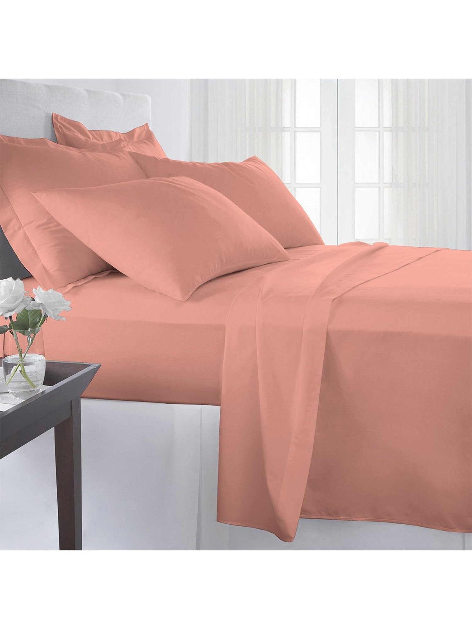 Pizuna Burnt Coral 400TC Cotton Fitted Bed Sheet with 1 Pillow Covers