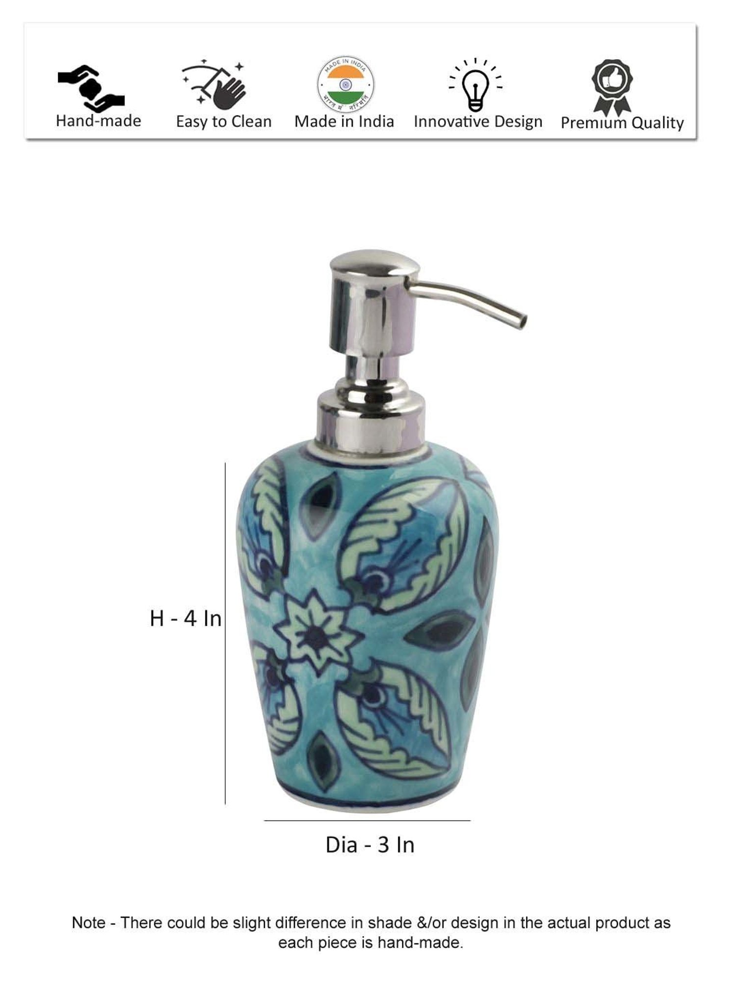 VarEesha Vrinda Teal Blue Ceramic Taper Soap Dispenser (0.3 L)