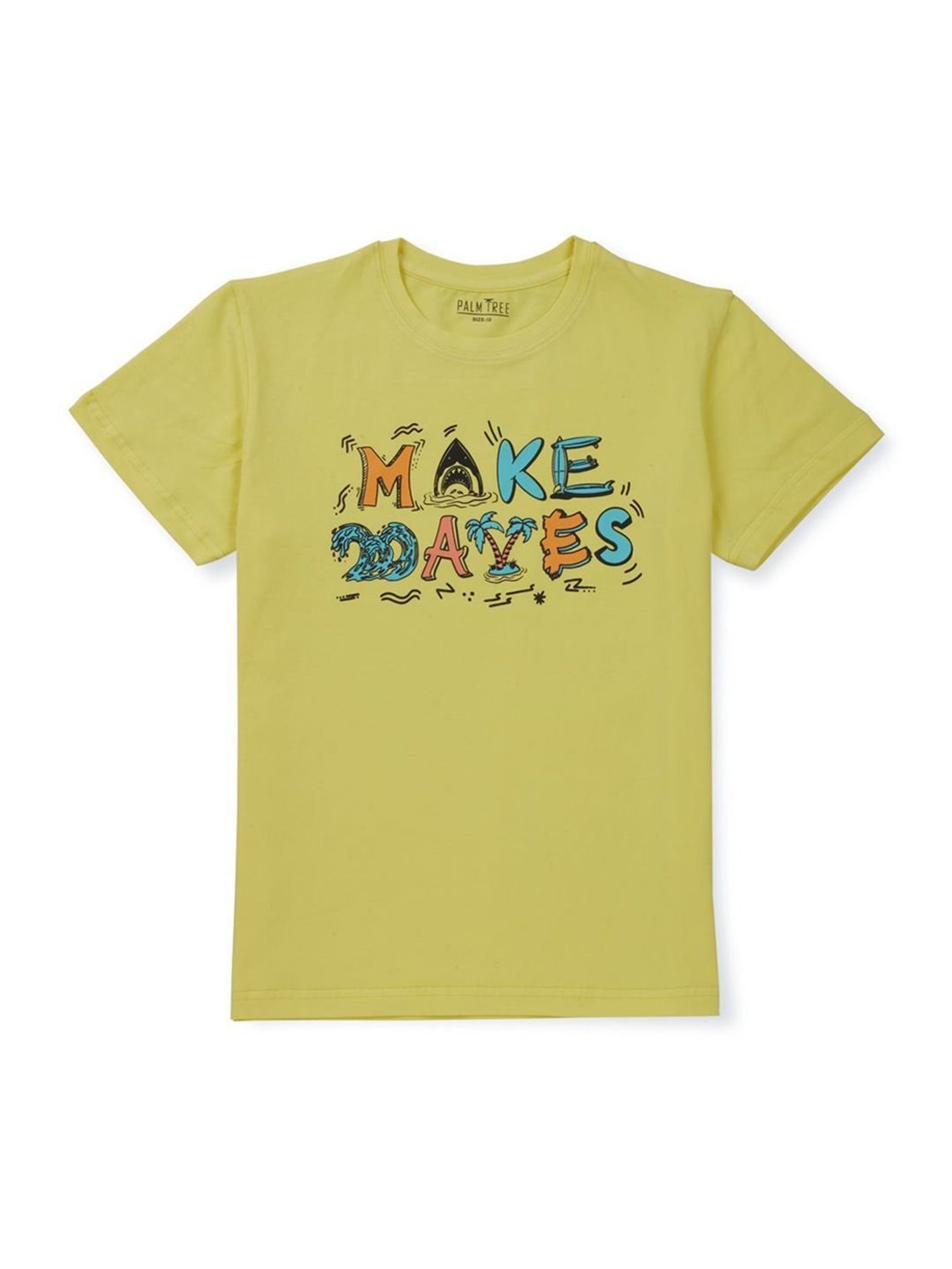 Palm Tree Kids Yellow Cotton Printed T-Shirt