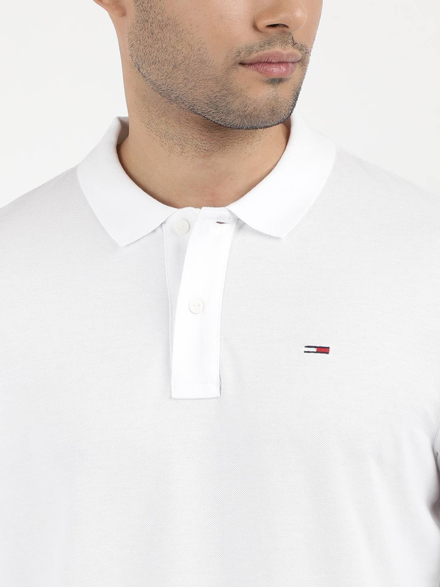 Tommy Hilfiger White Cotton Slim Fit Polo T-Shirt