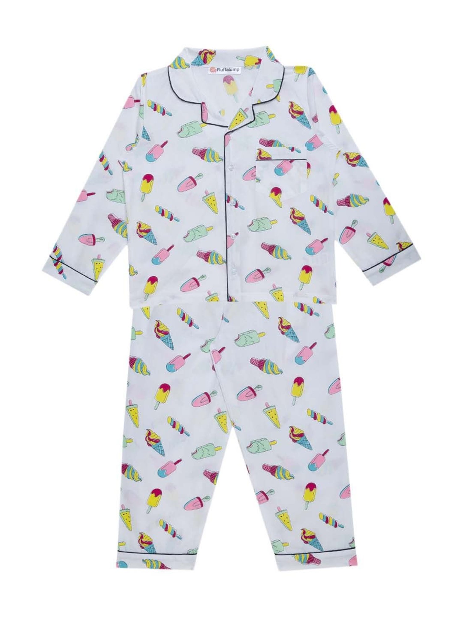 Fluffalump Boys Multicolor Cotton Printed Nightwear Top & Pants Set