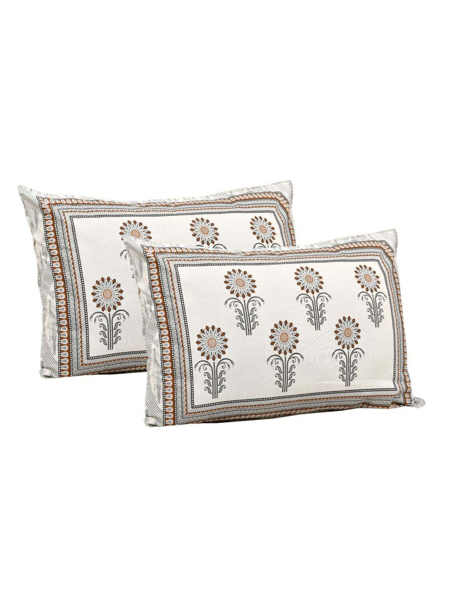 JaipurFabric Grey 180 TC 100% Cotton Awarded Print Double Bedsheet with 2 Pillow Covers