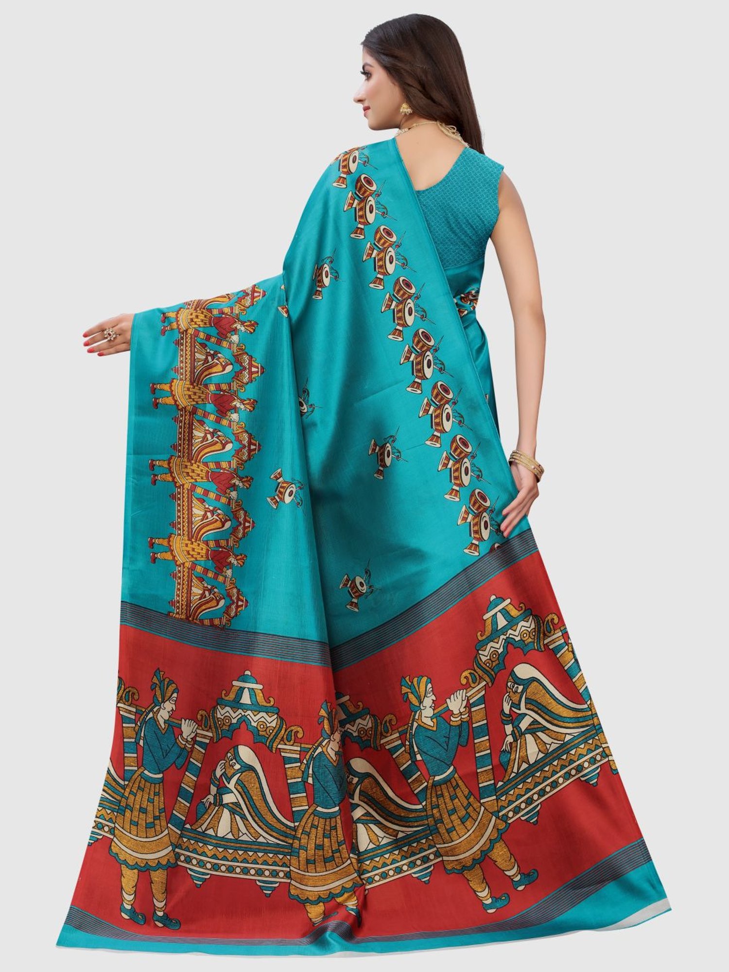 KSUT Sky Blue Printed Saree With Unstitched Blouse