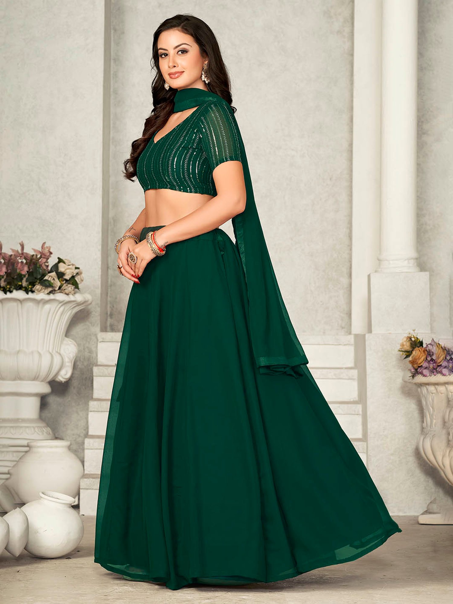 Warthy Ent Green Embellished Lehenga Choli Set With Dupatta