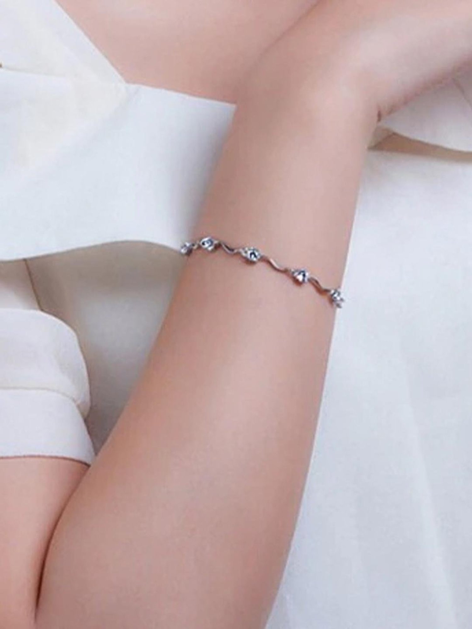 YouBella Stylish Latest Design Crystal Jewellery Silver-Plated Flexible fit Bracelet