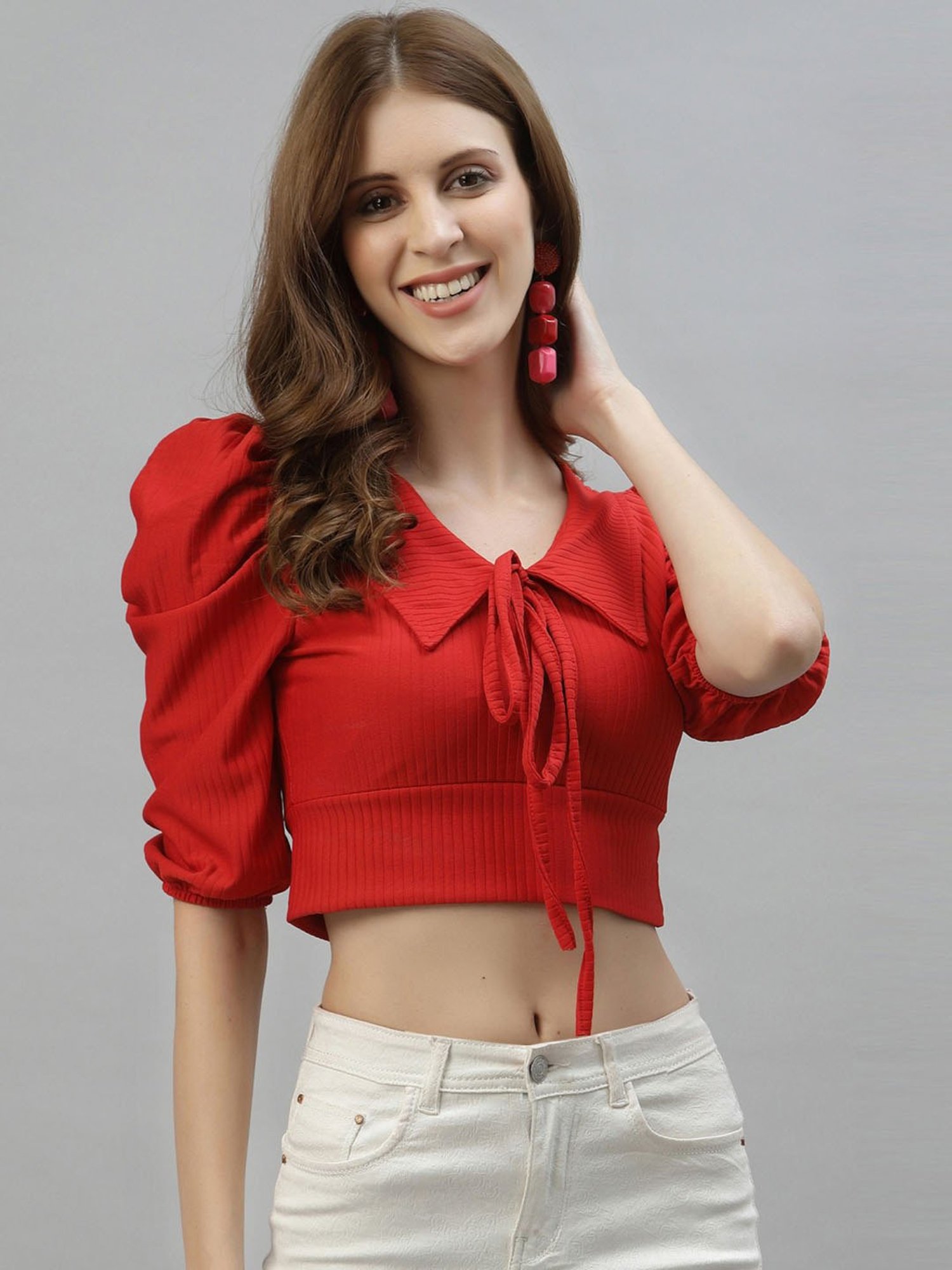 SELVIA Red Short sleeve Crop Top