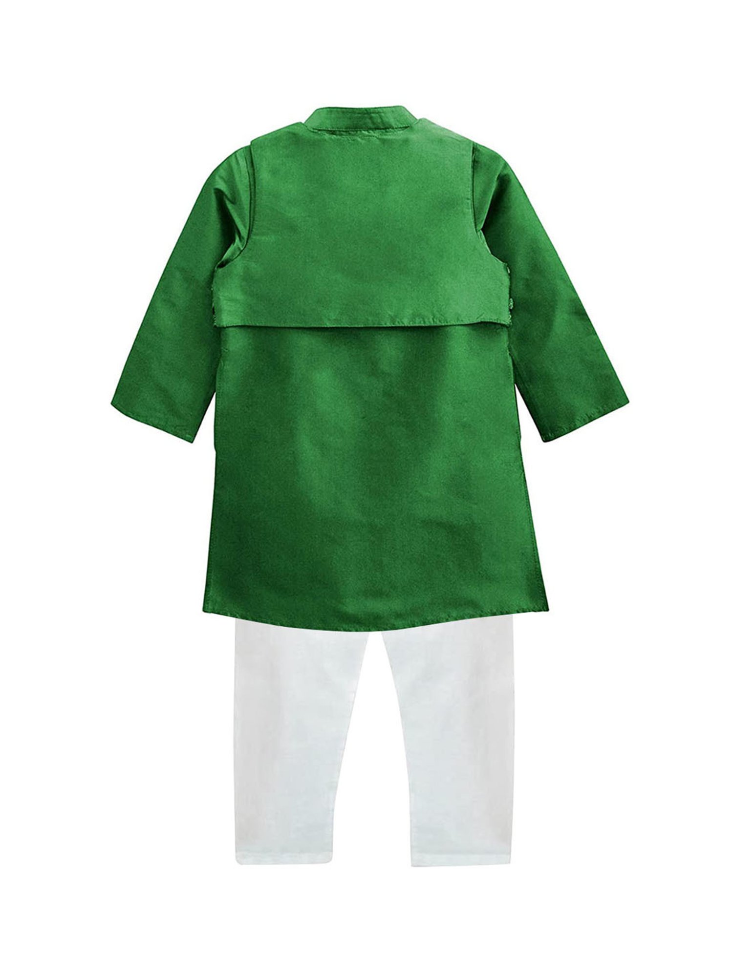 A.T.U.N. Green & White Embroidered Full Sleeves Kurta with Jacket & Pyjamas