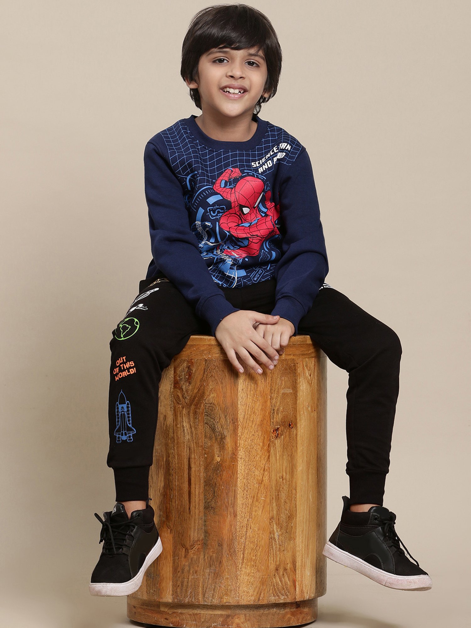 Kidsville Spiderman Printed Navy Sweatshirt For Boys
