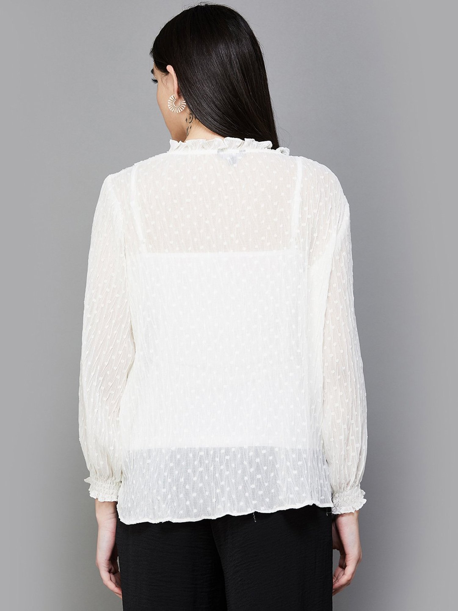 Code by Lifestyle White Self Pattern Top With Inner