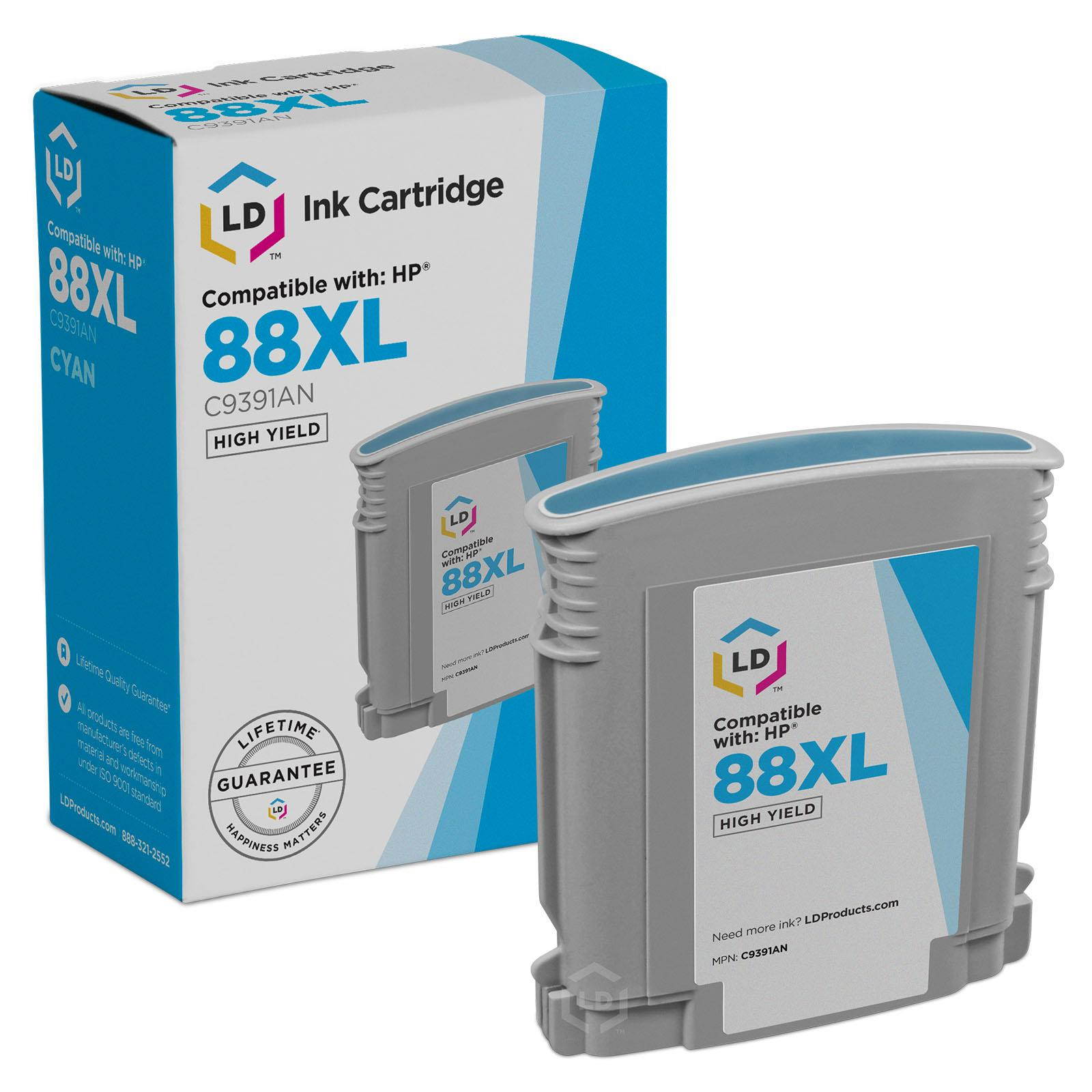 LD &copy; Remanufactured Replacements for Hewlett Packard 88XL / 88 5PK HY Ink Cartridges Includes: 2 C9396AN Black, 1 C9391AN Cyan, 1 C9392AN Magenta, & 1 C9393AN Yellow for use in HP OffieJet Pro