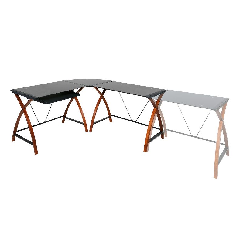 L Shaped Modern Glass and Wood Desk Black - Onespace