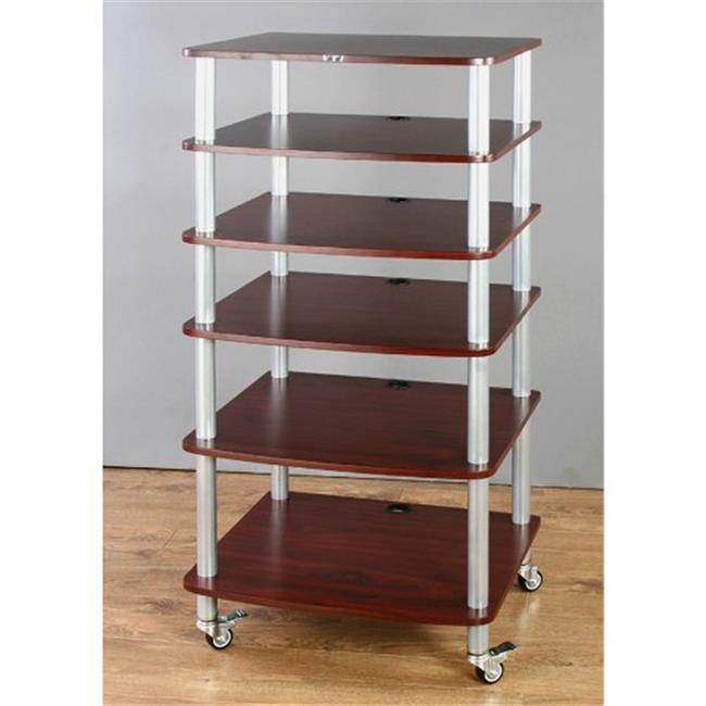 VTI Manufacturing AR406SC 4 Silver Poles 6 Cherry Shelves With Caster AV Stand