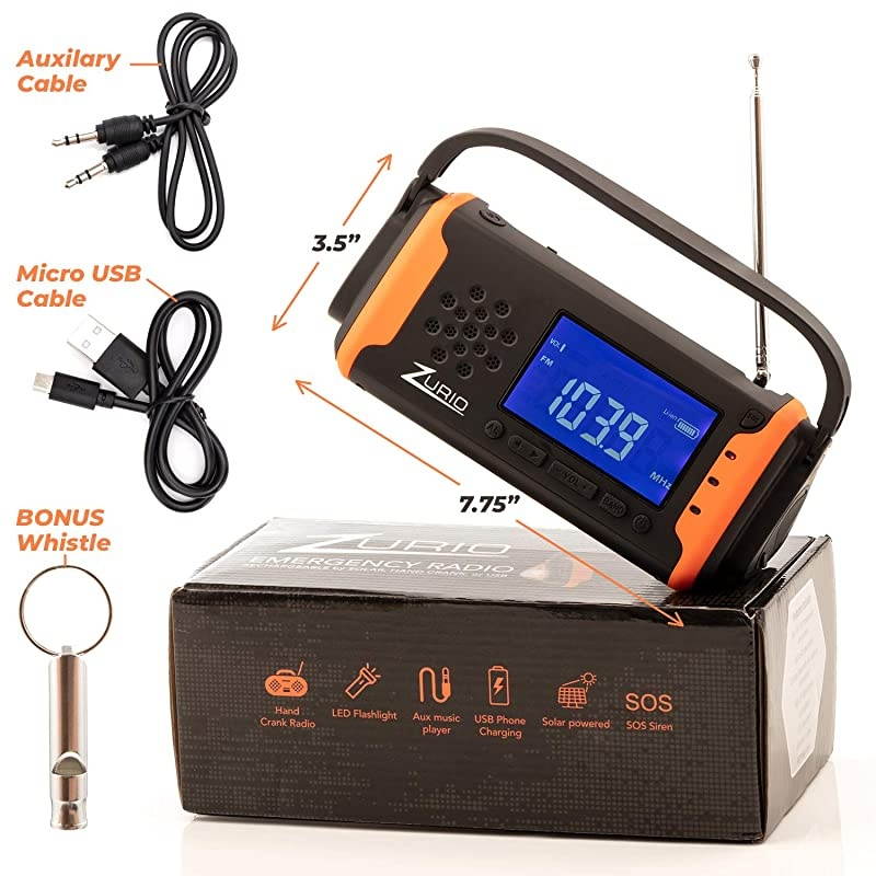 Radio with NOAA Weather Alert Hand Crank Solar Powered Hurricane Radio AM FM Weather Survival Radio with Battery Backup Flashlight Phone Charger SOS Alarm Bonus Survival Whistle