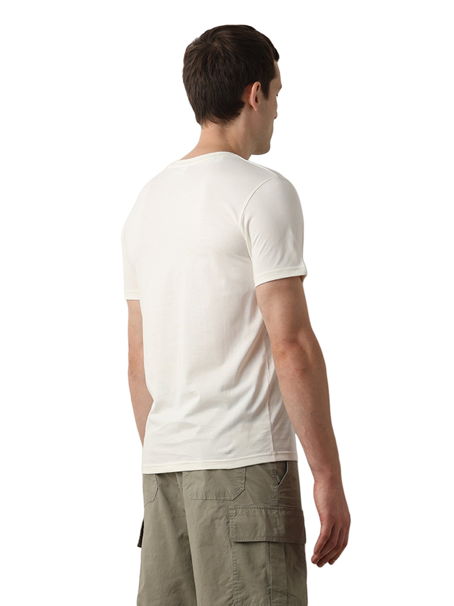 SELECTED HOMME Off White Slim Fit Printed Crew T-Shirt