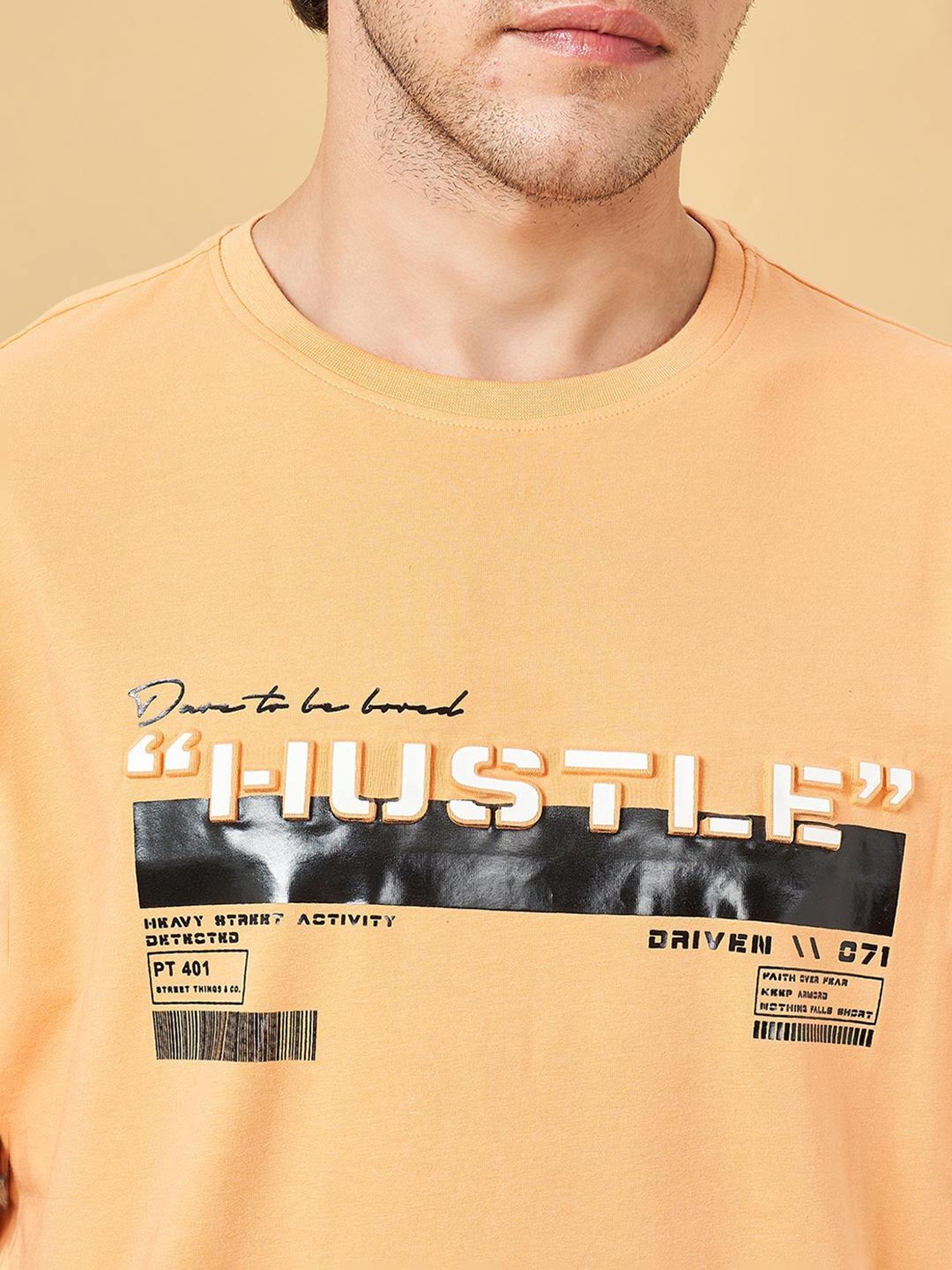 Street 808 By Pantaloons Peach Cobbler Regular Fit Printed T-Shirt
