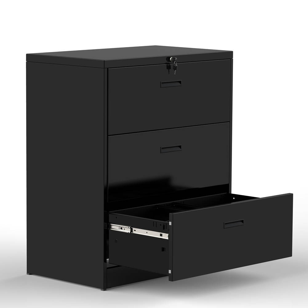 Lateral File Cabinet&mdash;&mdash;Anti-tilt structure/More file space/Office lock design (2 Drawers, Black)