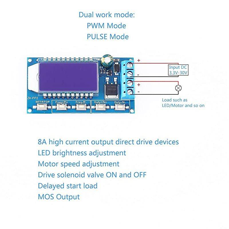 Signal Generator 8A Driver Module for Motor/Lamp 1-Channel 1Hz-150KHz Dual Mode LCD PWM Pulse Frequency Duty Cycle Adjustable Module