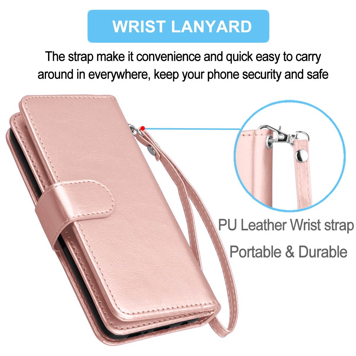 iPhone 12 Case, 6.1" Apple iPhone 12 Pro Wallet Case, Tekcoo PU Leather Case Cash ID Credit Card Slots Holder Carrying Flip Phone Case Cover Kickstand Detachable Magnetic Hard Cases & Strap,Rose Gold