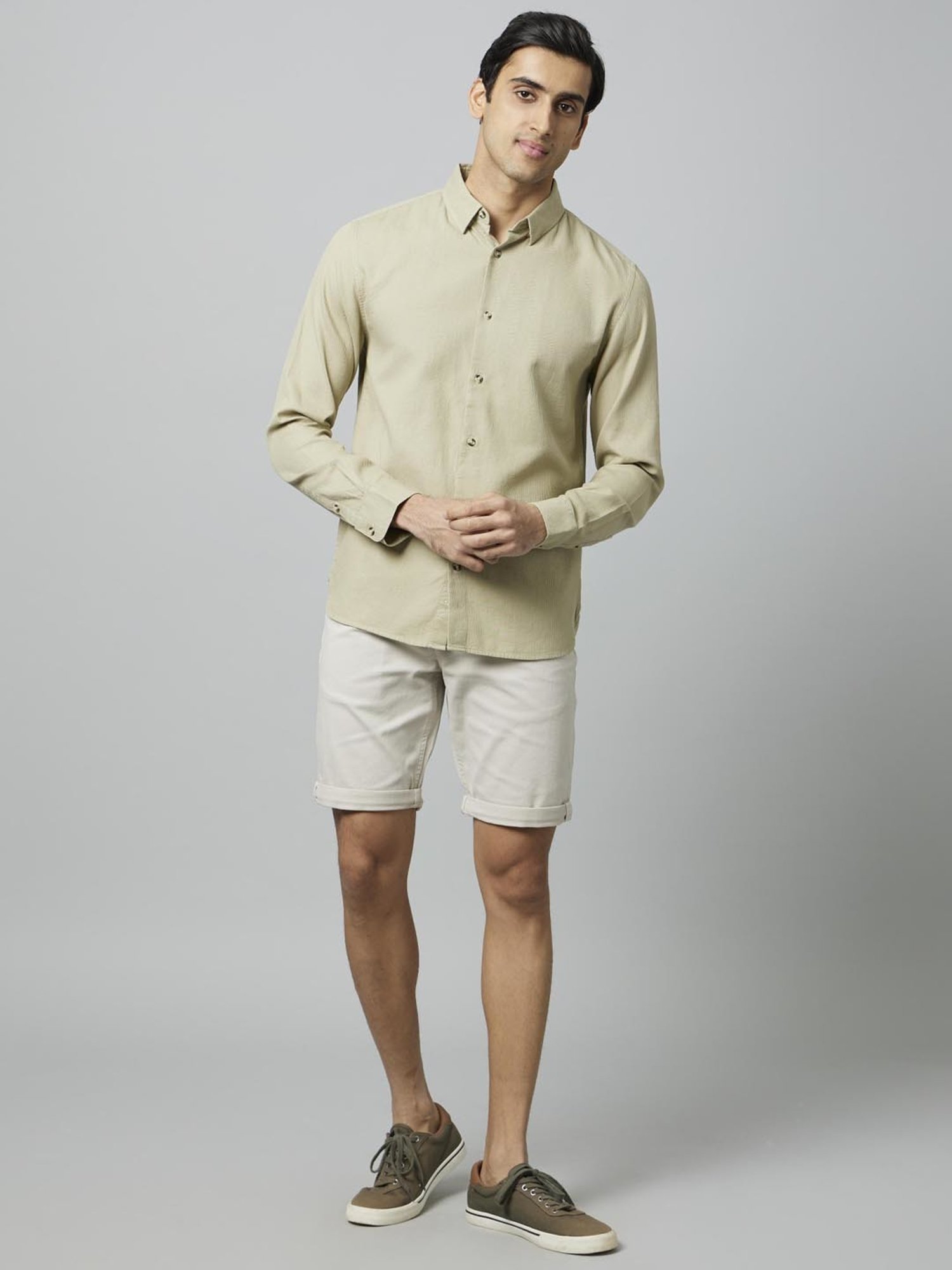 Celio* White Cotton Regular Fit Shorts