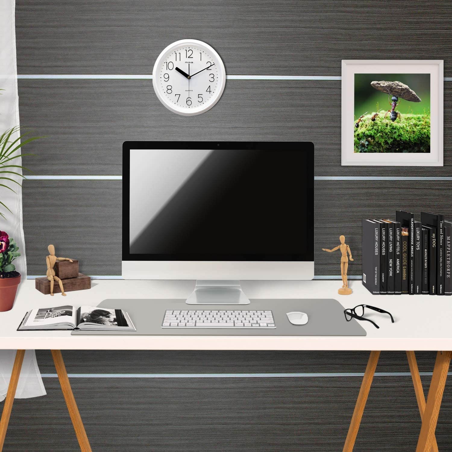 Office Desk Pad PU Leather Mat Waterprooof Extended Large Gaming Mouse Pad Organizer Smooth Writing Surface with Non Slip Rubber Base for Laptop Keyboard Mouse Pad for Home (Gray)