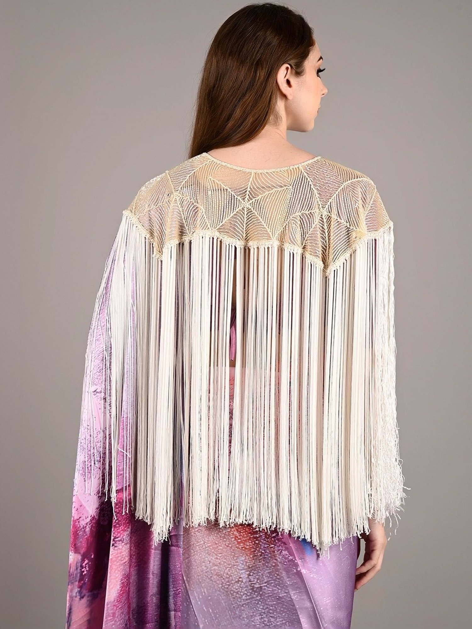 Odette White Embellished Fancy Cape