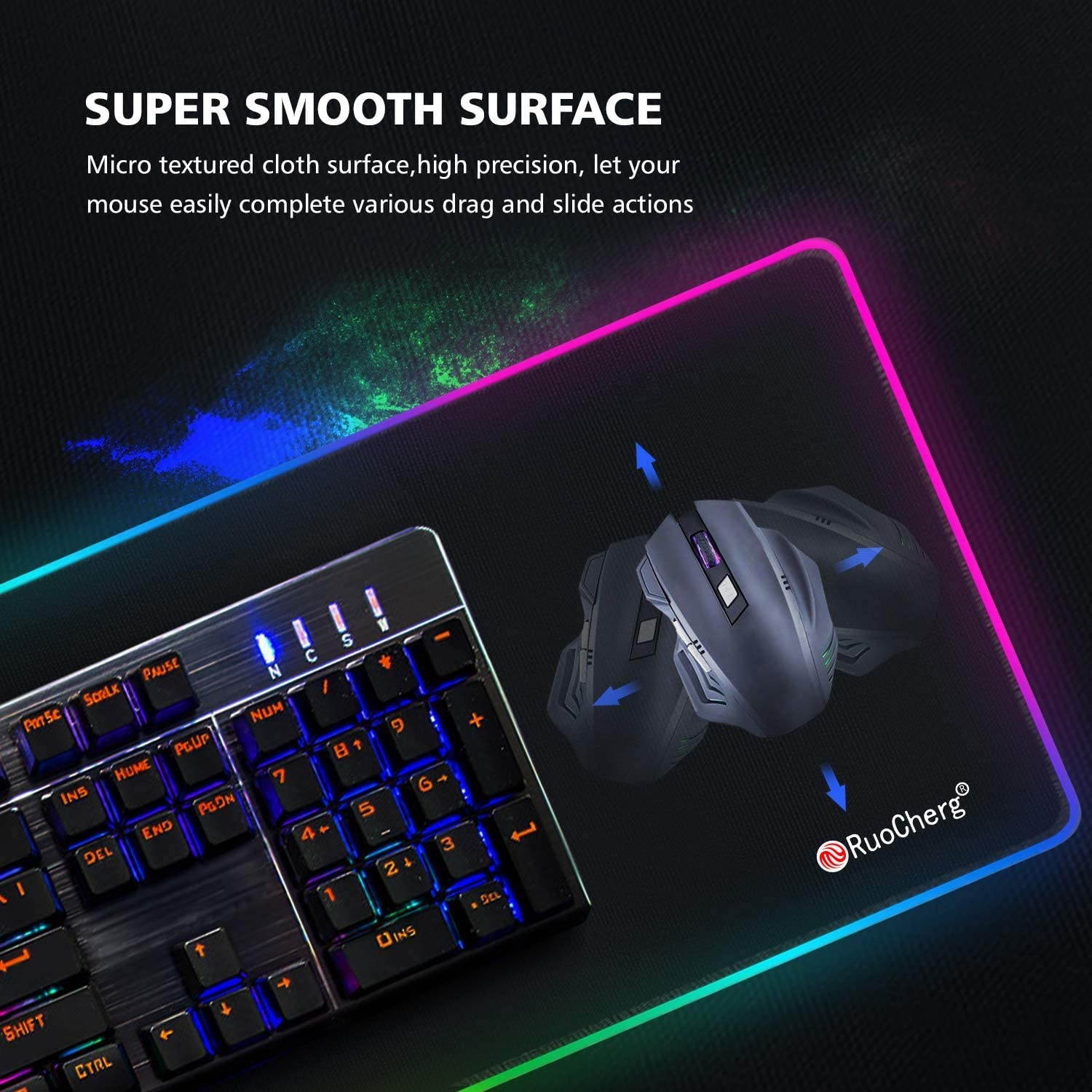 RGB Gaming Mouse Pad LED Large Extended Mouse Mat with 12 Lighting Modes Anti-Slip Rubber Base Water-Resistant Computer Keyboard Mousepads for Laptop Computer PC Games Work