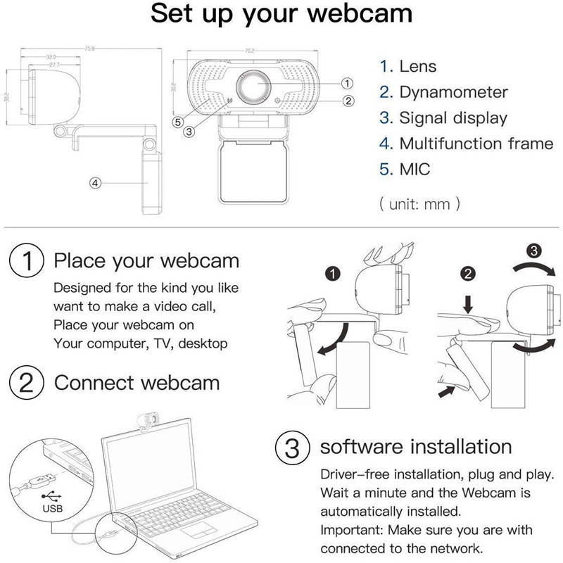 HD1080P Webcam Drive-Free USB Desktop Notebook Computer Camera Support Video Call Online Office Meeting Online Course Live With Microphone For Computer / Laptop And Desktop
