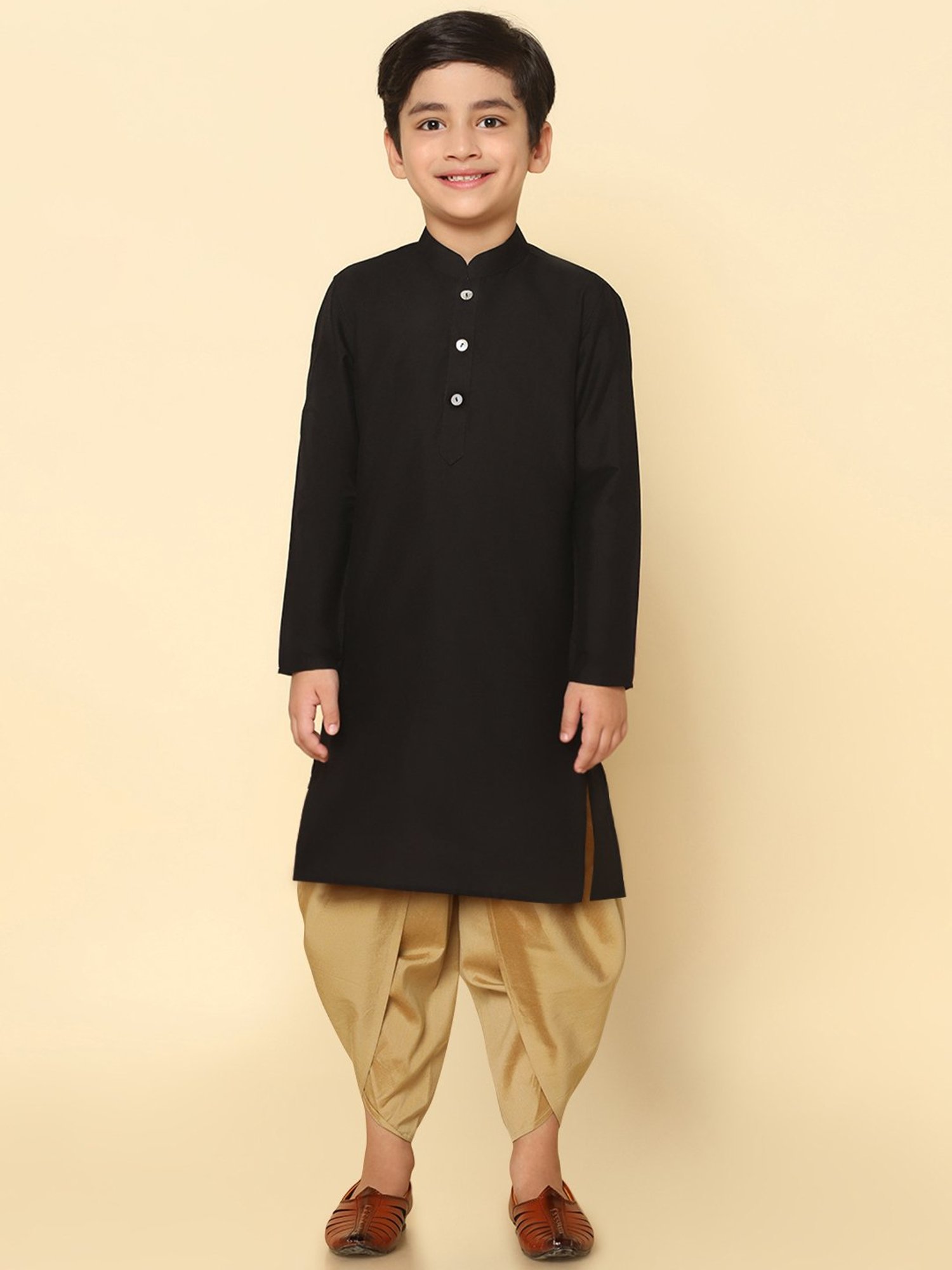 KISAH Kids Black & Beige Solid Full Sleeves Kurta with Dhoti
