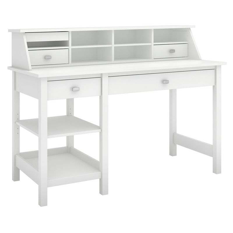 Broadview Computer Desk With Open Storage And Desktop Organizer Pure White - Bush Furniture