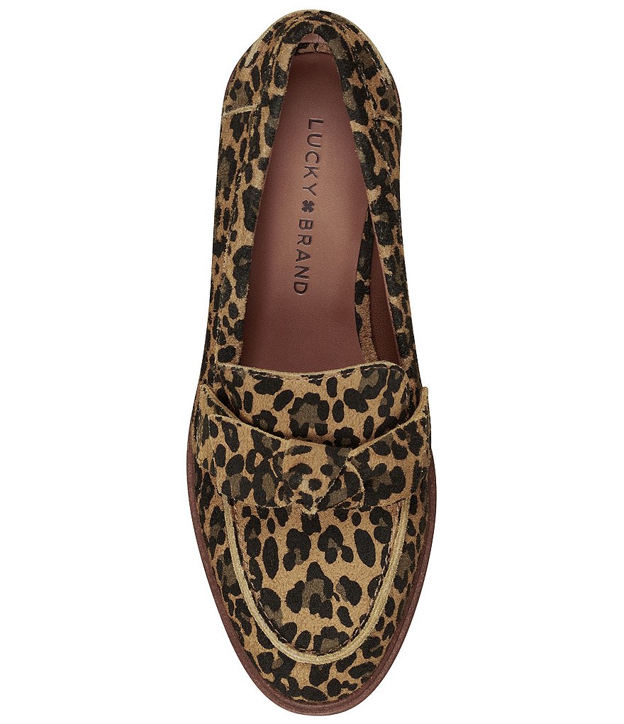 Lucky Brand Tamio Leopard Print Leather Knot Bow Detail Lug Sole Loafers