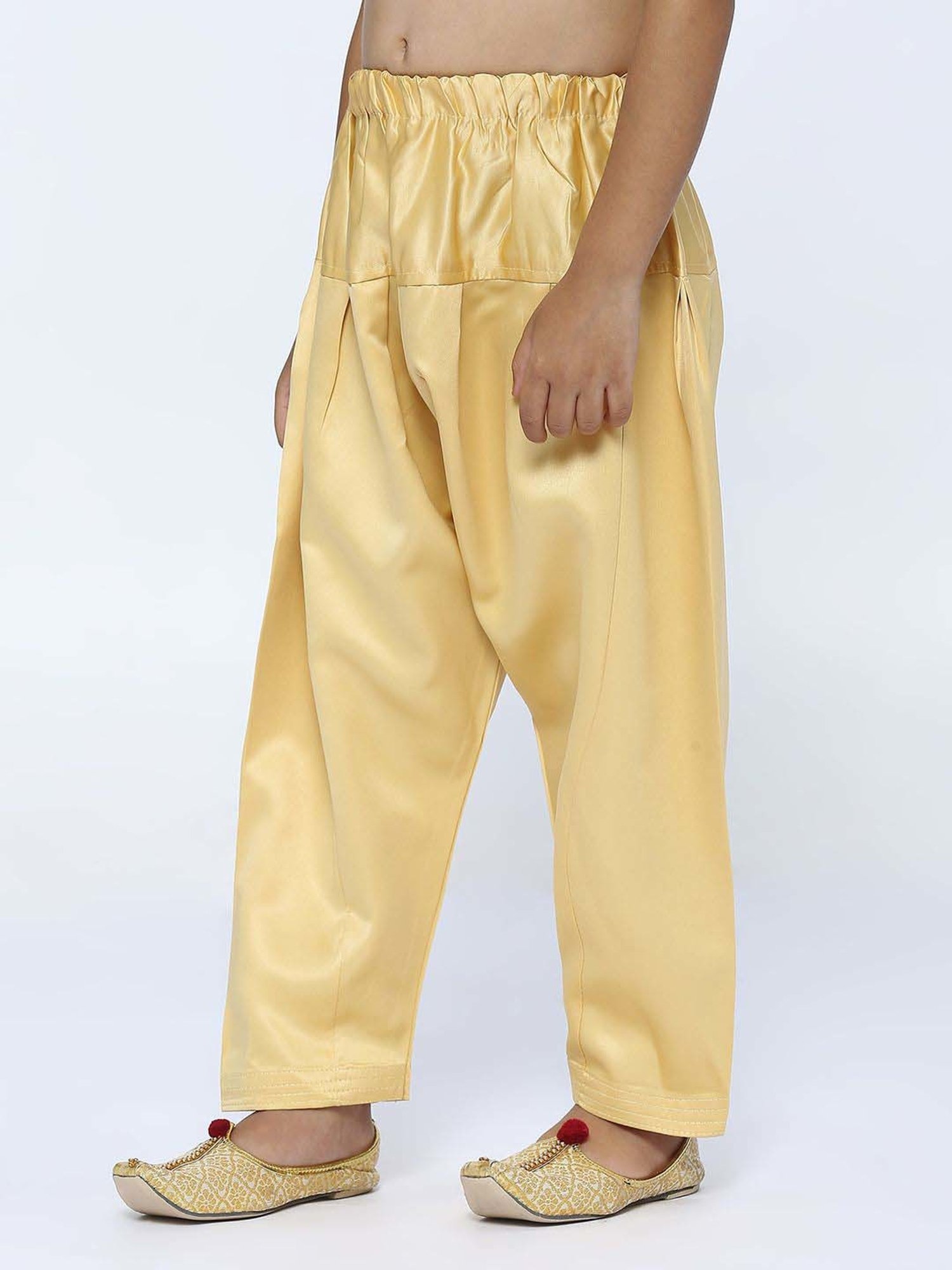 Kids Island Boys Gold Solid Full Sleeves Kurta Set