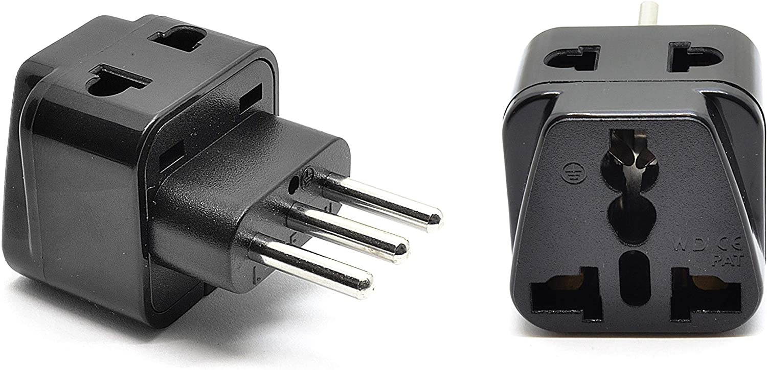 OREI 2 in 1 USA to Italy Adapter Plug (Type L) - 2 Pack, Black