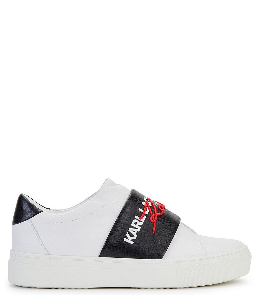 KARL LAGERFELD PARIS Cameli Leather Embroidered Signature Slip-On Sneakers