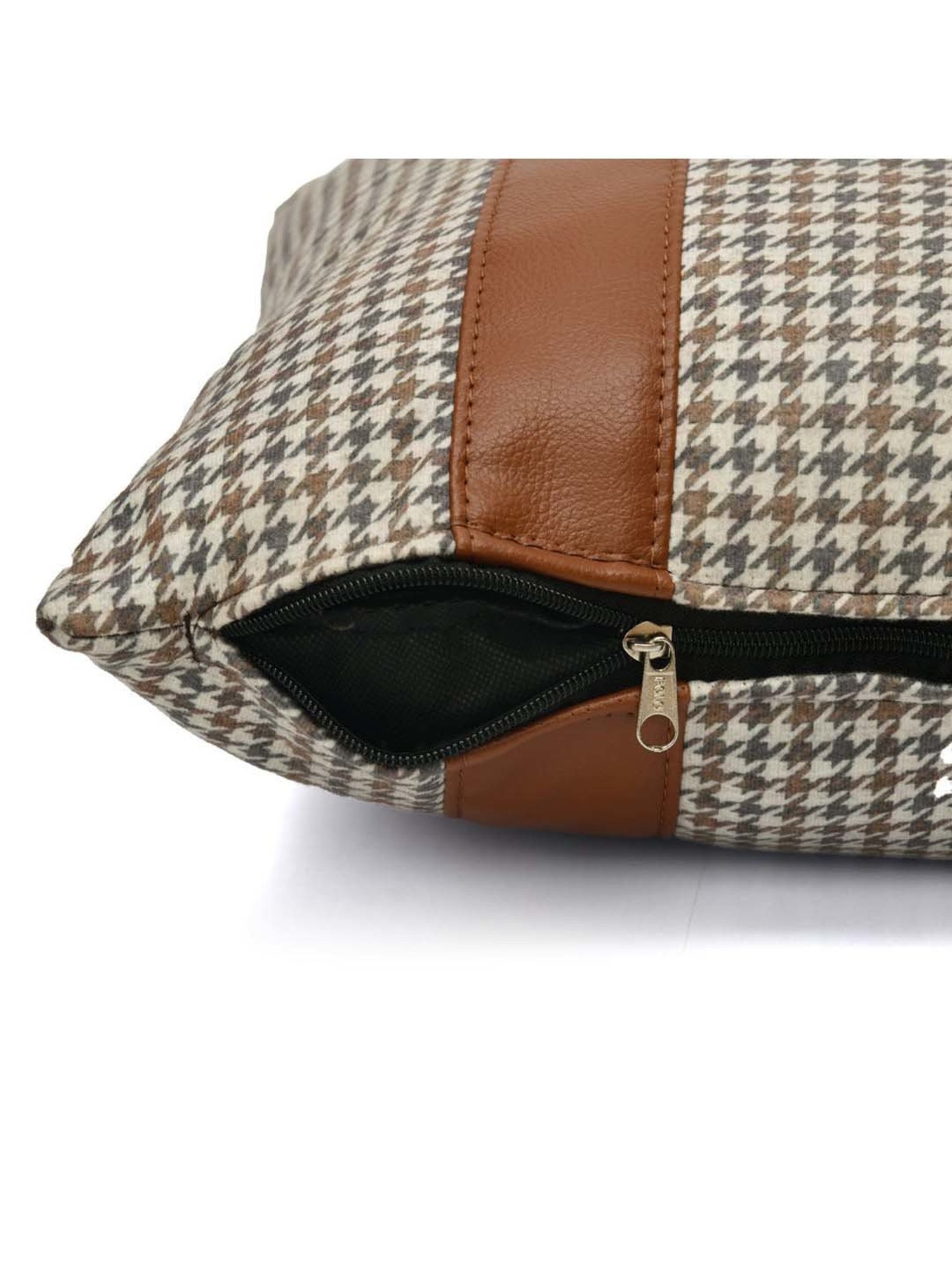 @home Beige & Tan Leather Cushion Cover With Zipper