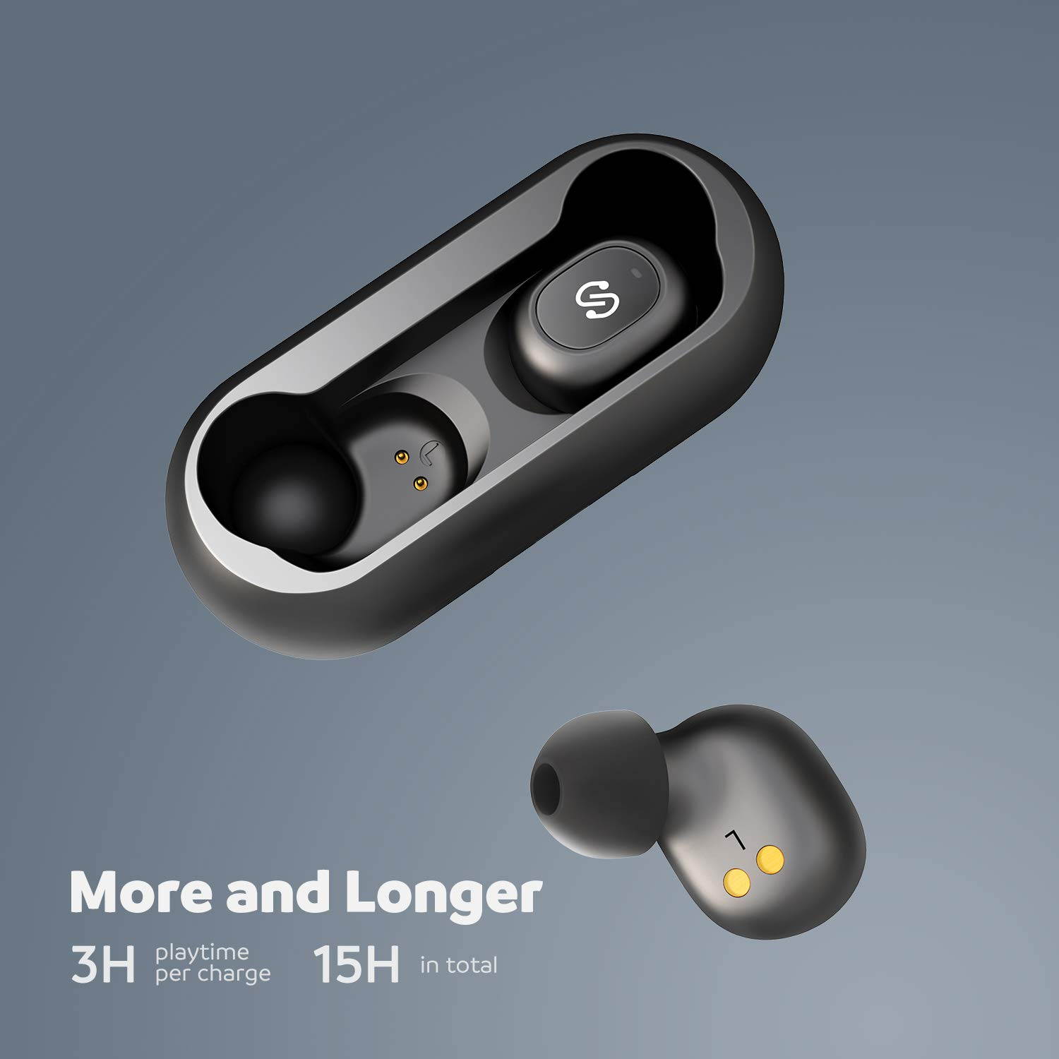 Powerful TrueFree Wireless Bluetooth Earbuds in-Ear Stereo Bluetooth Headphones Wireless Earphones (TWS, Bluetooth 5.0, Built-in Mic, Stereo Calls, Total 15 Hours Playtime)