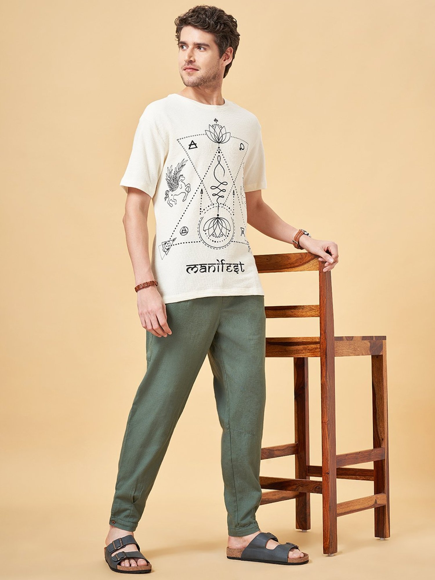 7 Alt by Pantaloons Off White Relaxed Fit Graphic Print T-Shirt