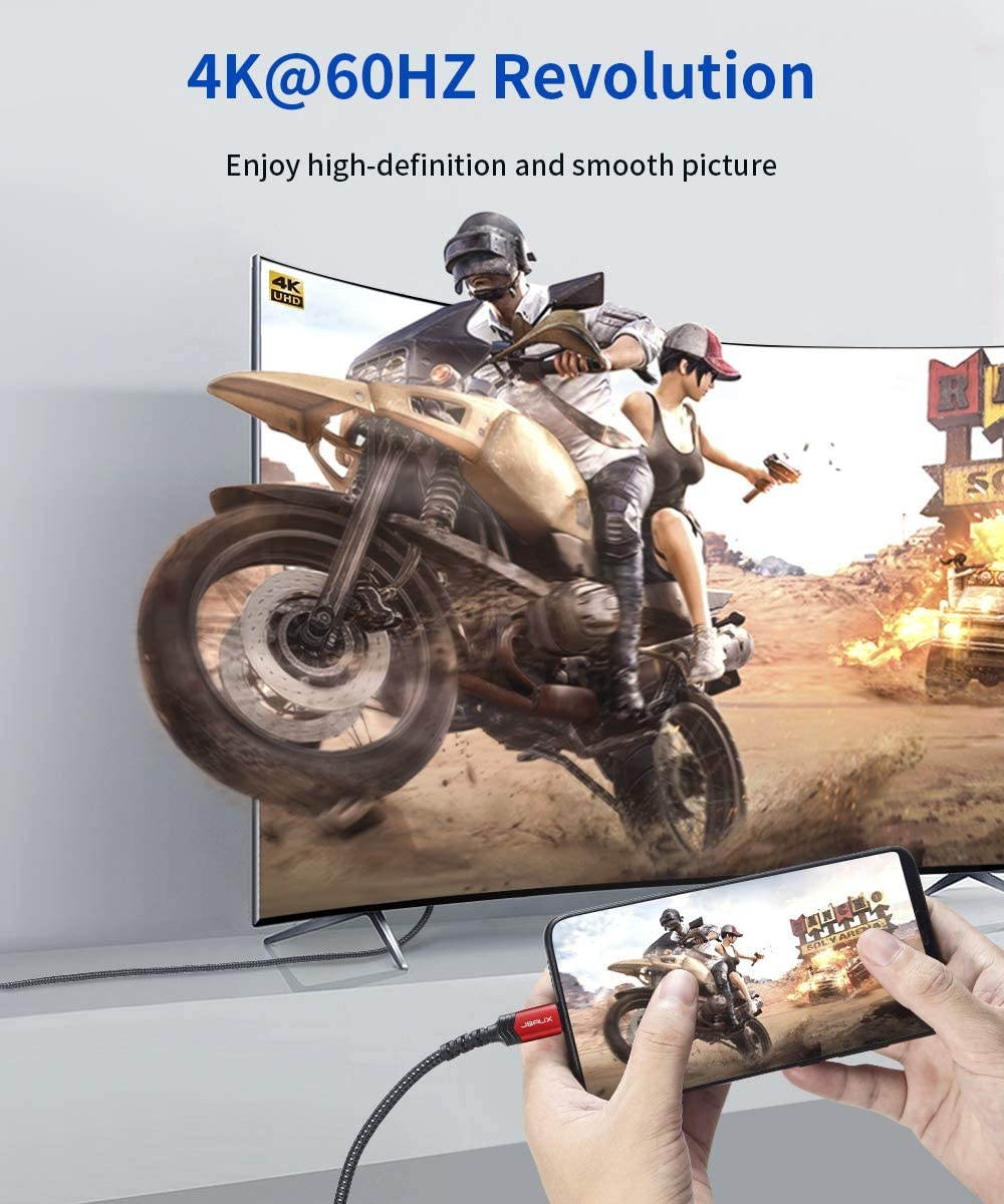 USB C to HDMI Cable[13ft] (4K 60HZ)Type C to HDMI Cord(ThunderBolt 3 Compatible) for MacBook Pro 2018 2017 Air iPad Pro Samsung Galaxy S20 Ultra Note 10 S10 Plus Dell XPS 13 Surface Book-Red