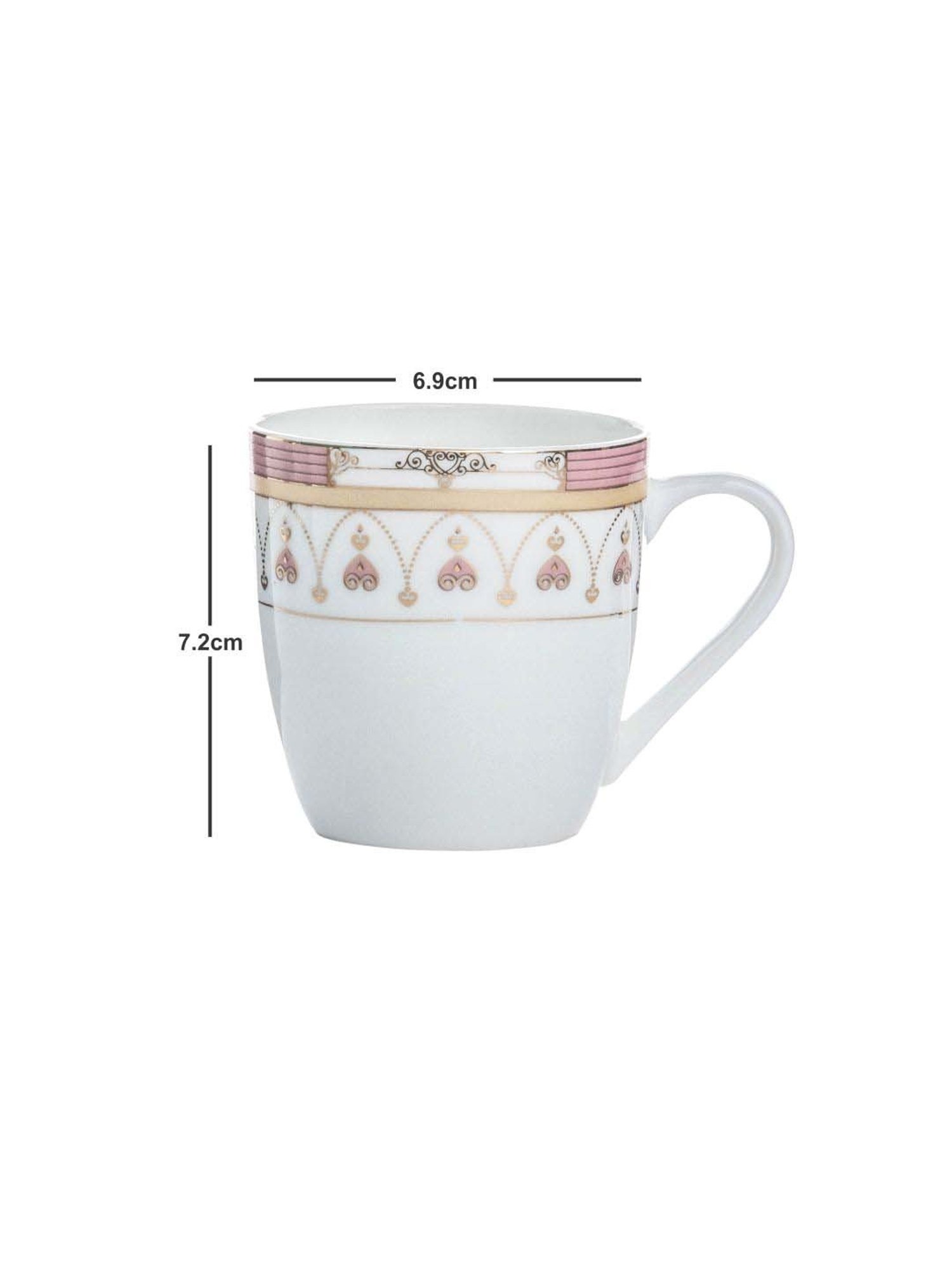 SONAKI White & Pink Bone China Coffee Mug (0.17 L) - Set of 6