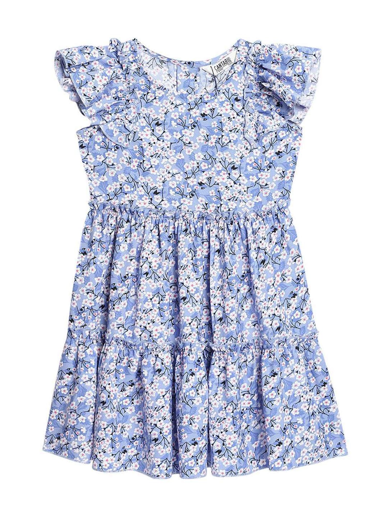 Cantabil Kids Blue Floral Print Dress