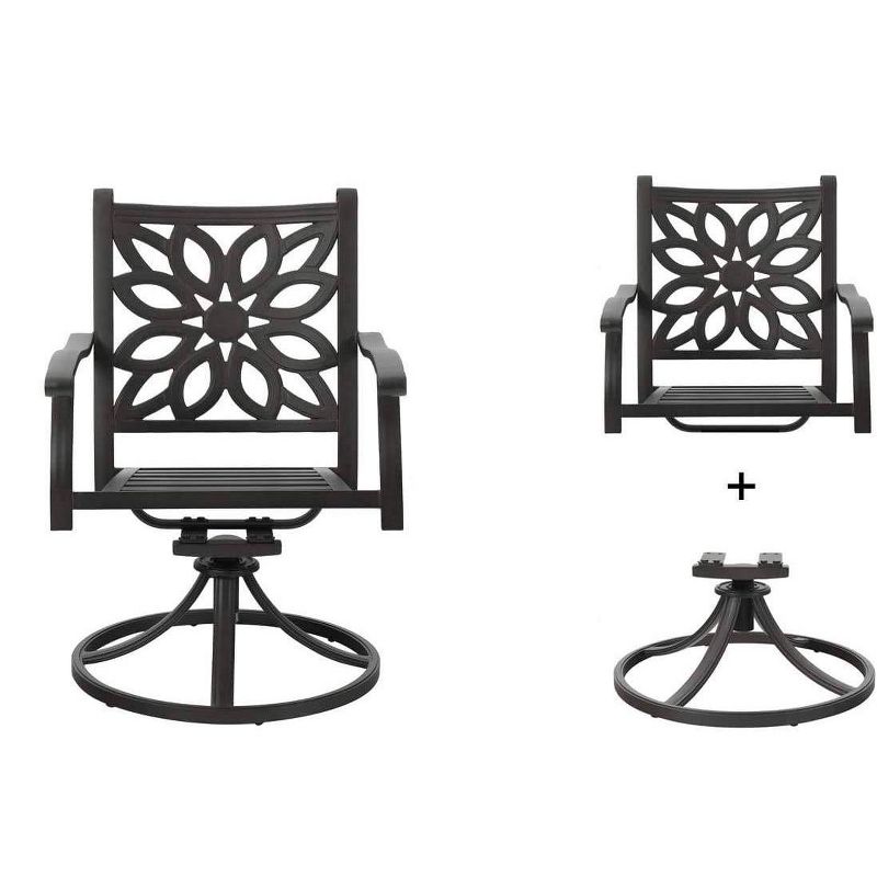 5pc Patio Set with 37" Metal Table & Extra Wide Swivel Chairs with Cushions - Captiva Designs