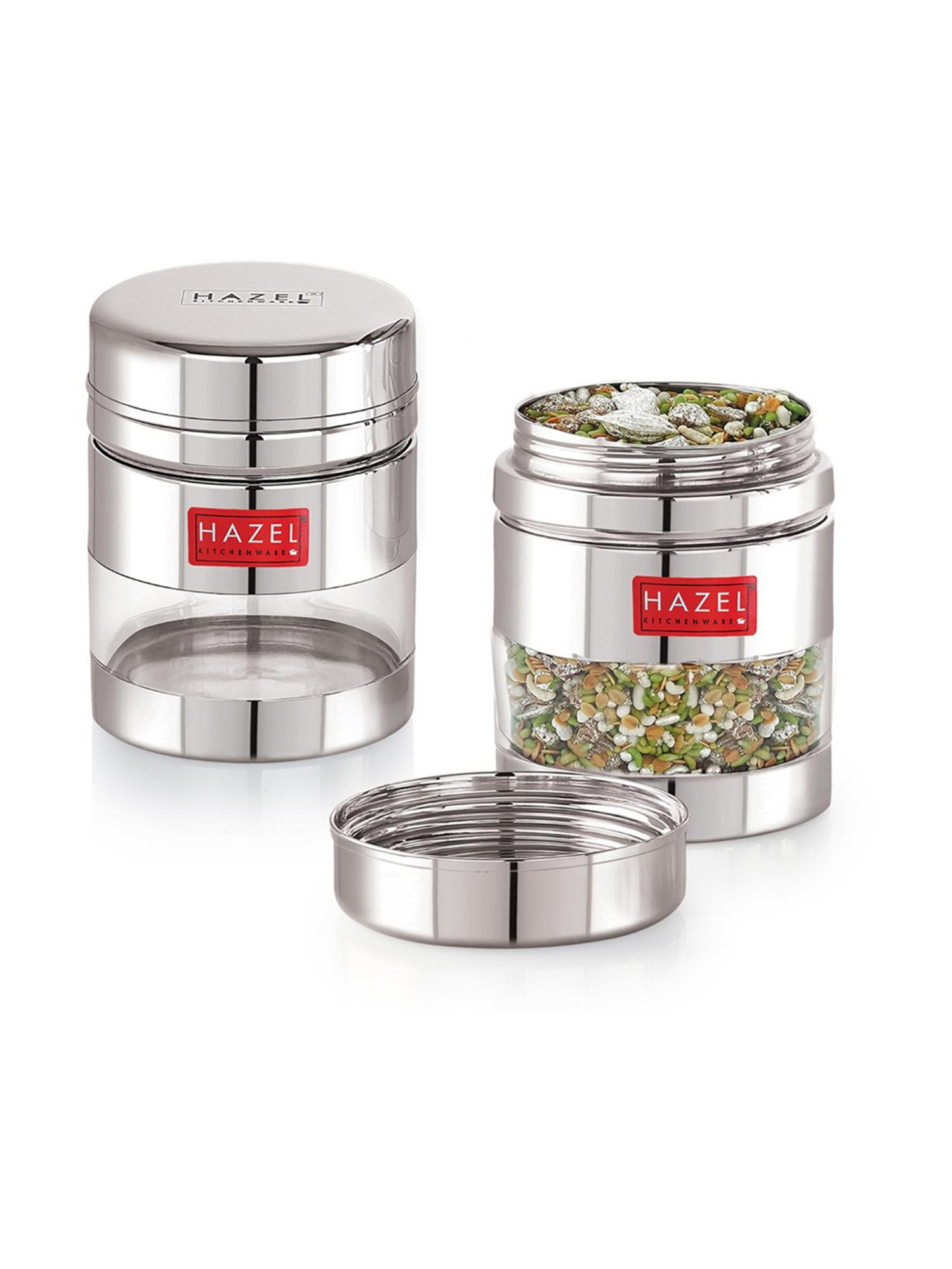 HAZEL Silver Stainless Steel Transparent Air Tight Container 400 ml
