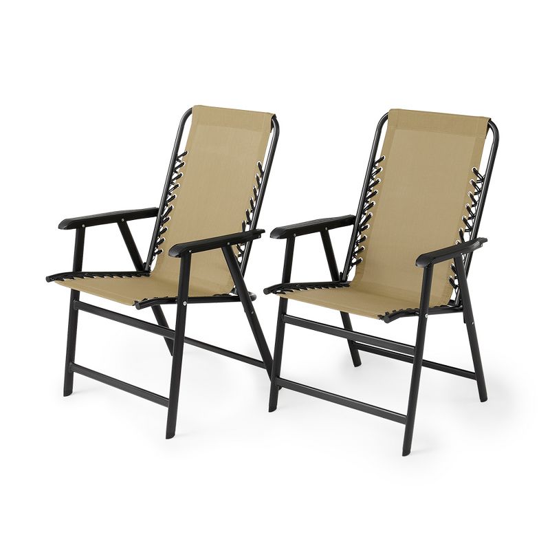 Caravan Canopy Infinity Suspension Steel Frame Folding Chair, Beige (2 Pack)