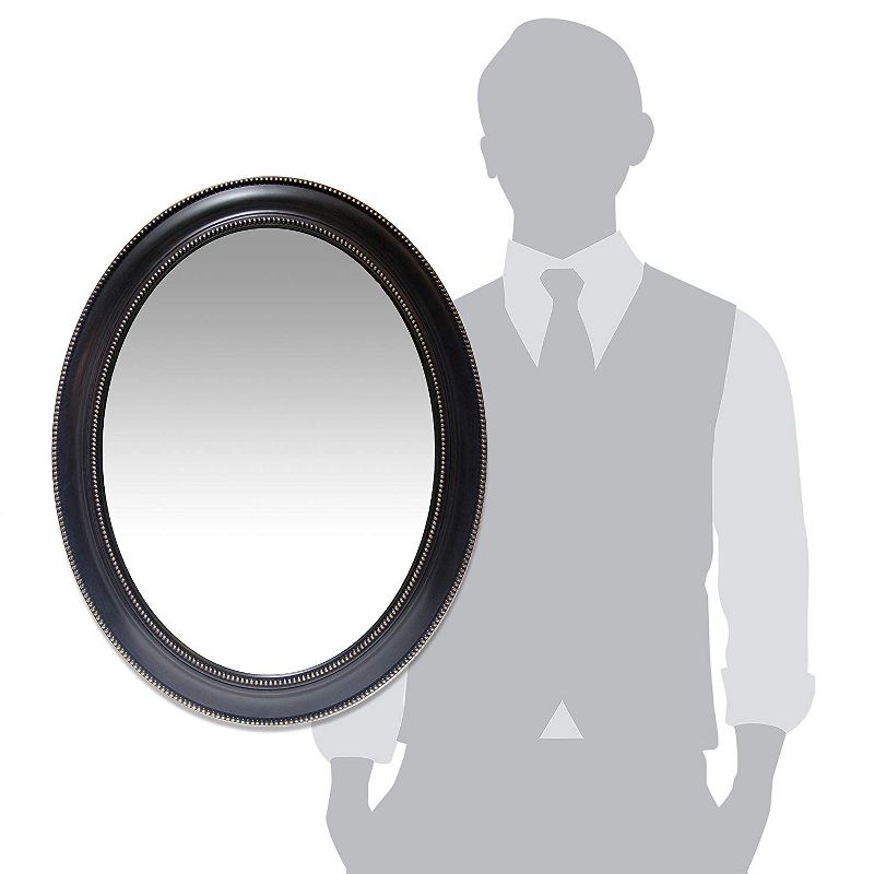 Infinity Instruments Traditional Antique Decorative 30-Inch Bead Framed Sonore Oval Wall Hanging Mirror, Black