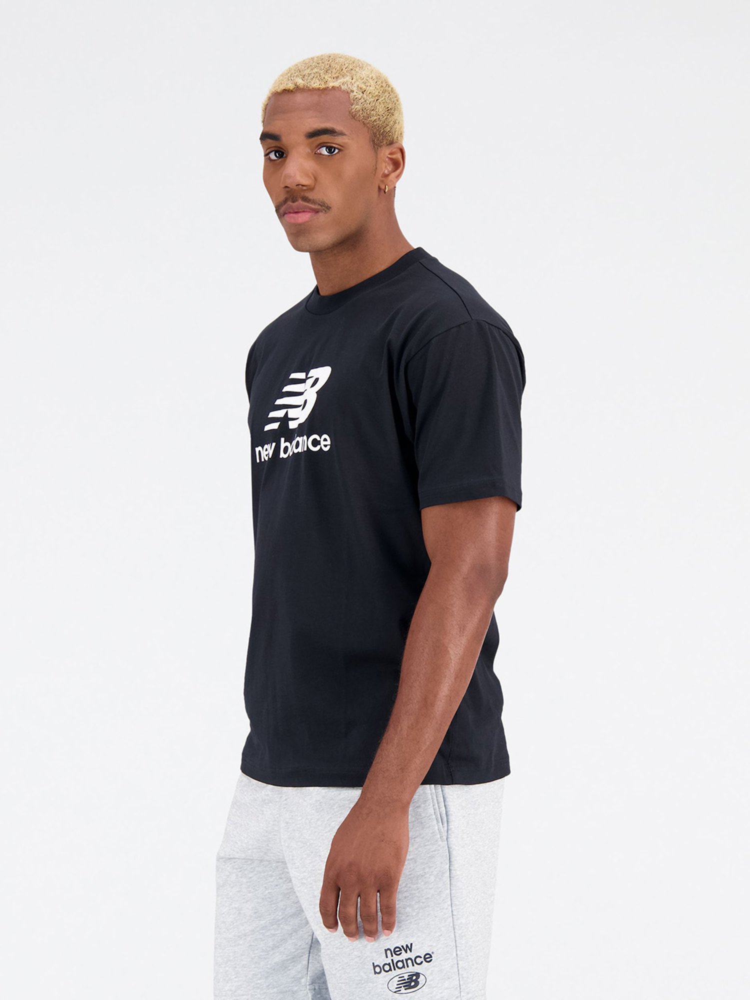 New Balance Black Regular Fit Logo Printed Crew T-Shirt