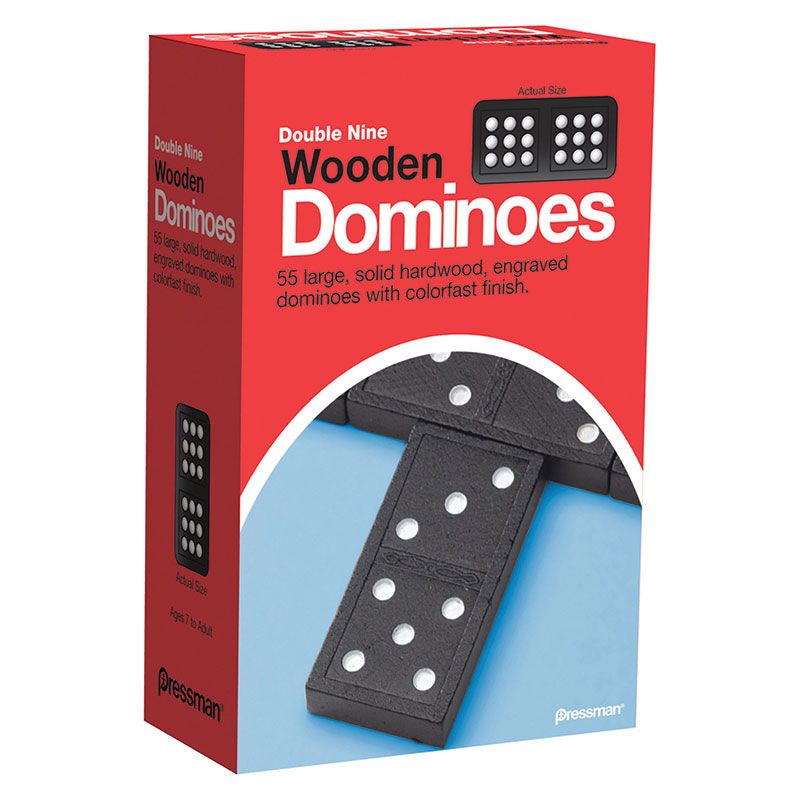 Pressman Toys Double Nine Wooden Dominoes, 55 Pieces