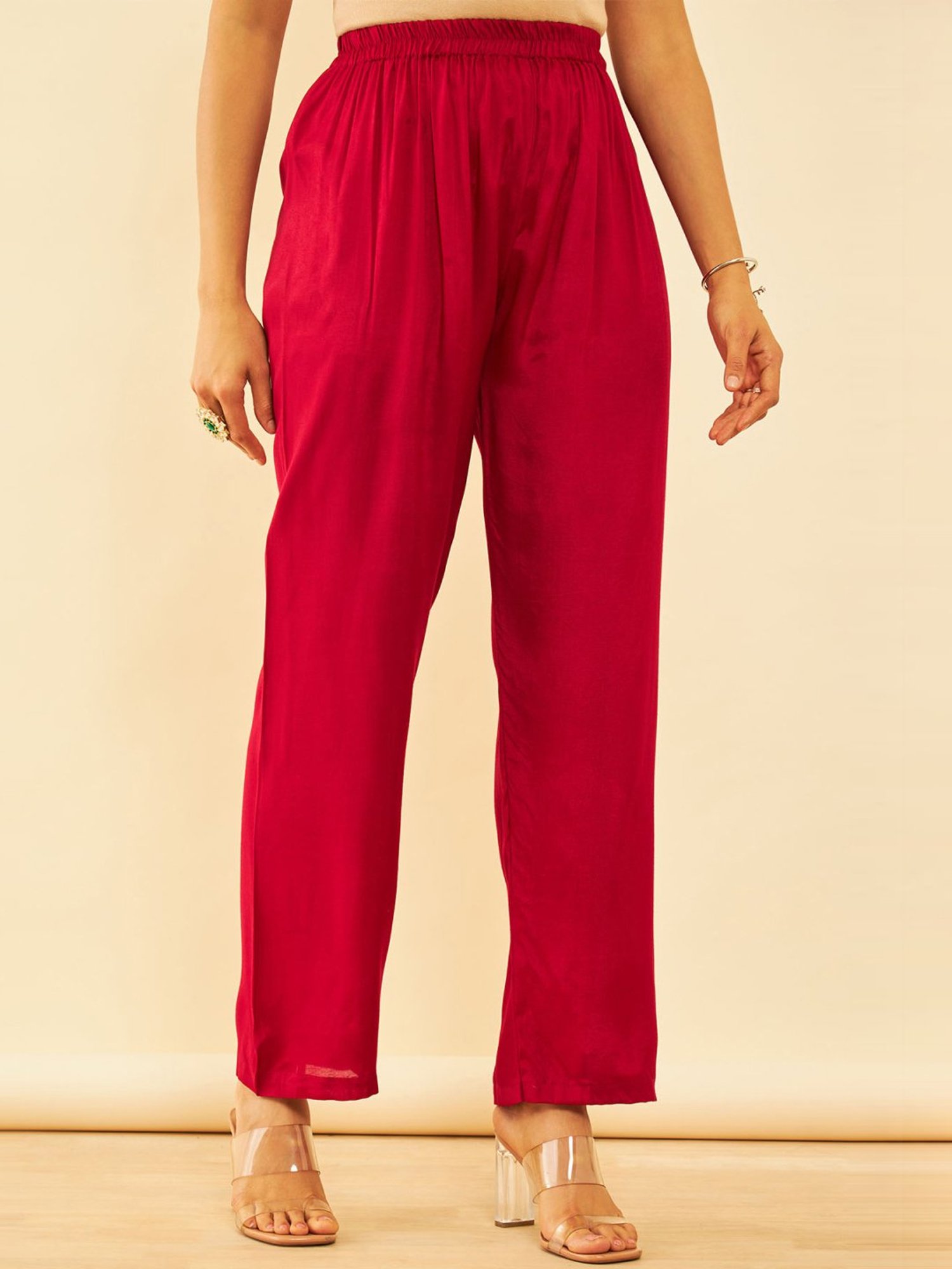 Soch Red Floral Print Unstitched Dress Material